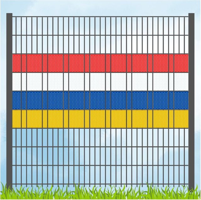 zaun zu® Sichtschutzstreifen aus PVC in den Farben Rot, Weiß, Blau und Gelb, gelocht und in voller Streifenbreite - Bild 1