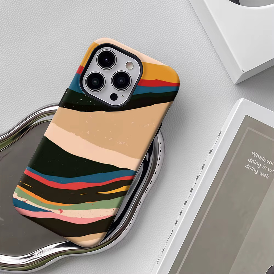 Bunte Wellen Handyhülle für Apple iPhone 11 bis iPhone 17 Pro Max Plus mit doppelschichtiger Rückseite in Multicolour - Bild 5