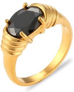 Ring 18 Karat vergoldet Edelstahl, Zirkonia, Damen, Schwarz, Größe 8 - Bild 1