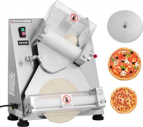 VEVOR elektrische Pizzateigpresse aus Edelstahl in Silber, automatische Teigpresse mit 370 W für Chapati und Gebäck, einstellbare Dicke, 3-14 Inch - Bild 1