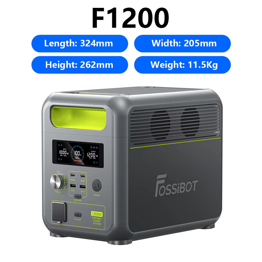 FOSSIBOT F1200 Tragbare Powerstation mit 1024Wh Kapazität, LiFePO4-Akku, 1200W Nennleistung, 7 Ausgangsanschlüsse und LED-Beleuchtung in Schwarz/Grau - Bild 5