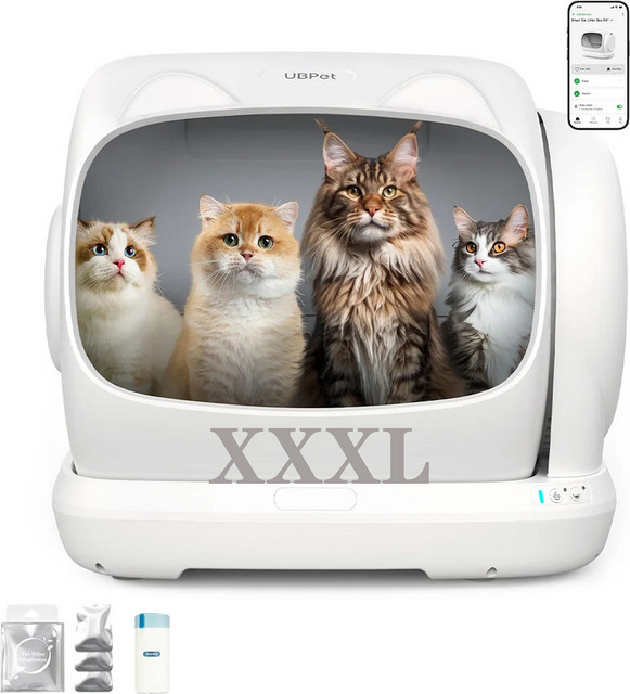 UBPet Selbstreinigende Katzentoilette in Weiß, XXL Automatisches Elektrisches Katzenklo mit App-Steuerung und Klemschutz für mehrere Katzen - Bild 1