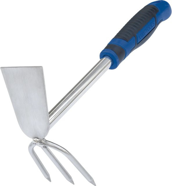 LUX-TOOLS Handdoppelhacke Comfort mit 3 Zinken aus Edelstahl und Kunststoff sowie Aufhängeöse - Bild 1