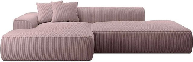 Vente-unique Sofa Erynel Malve in Dunkelpurpur, L-Form mit Cord-Samt, Breite: 305 cm - Bild 1