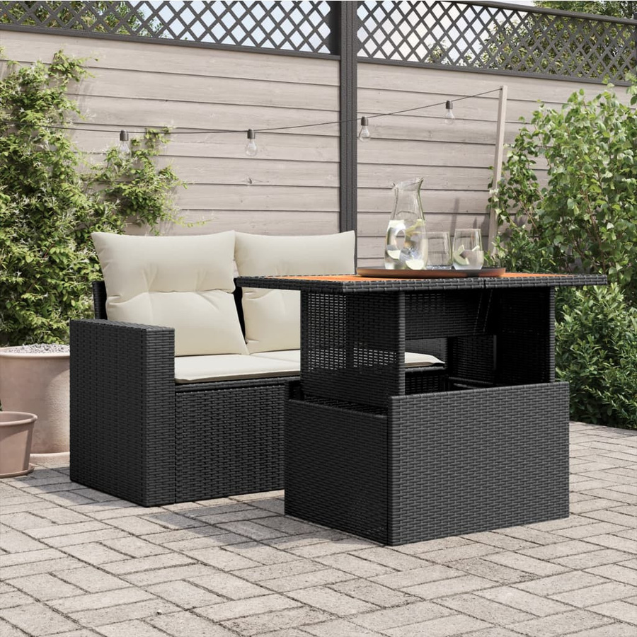 vidaXL Gartentisch aus Polyrattan und Akazienholz in Schwarz, B/T/H: 100 x 55 x 73 cm - Bild 5