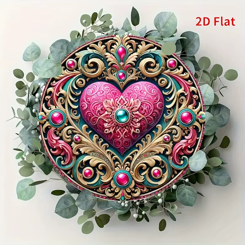 Rundes Metallschild CIFBUY Happy Valentine's Day Wanddekoration mit Herz- und Blumenmotiv, Durchmesser: 20 cm, Mehrfarbig - Bild 2