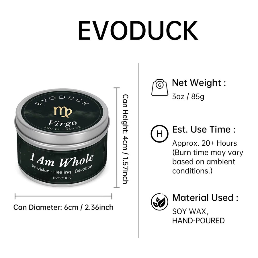 EVODUCK Dekorative Duftkerze Jungfrau mit Weißem Tee & Salbei in Metalldose, 85g - Bild 3