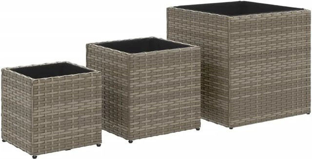 Set aus 3 quadratischen Pflanzkübeln von vidaXL in Grau aus PE-Rattan und pulverbeschichtetem Stahl - Bild 1