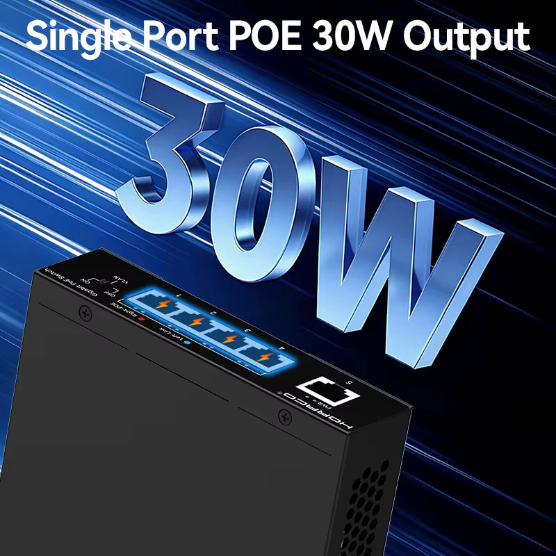 HORACO 5-Port Gigabit PoE Switch 1000Mbps Aktiver Netzwerk-Switch für IP-Kameras und Überwachung, Schwarz - Bild 4