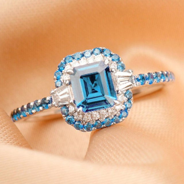 Huitan Ringe, Silber, Zirkonia, Damen, Himmelblau - Bild 1