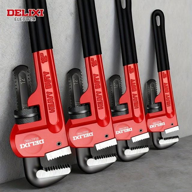 DELIXI ELECTRIC Rohrzange aus Kohlenstoffstahl in Rot, verstellbare Zange mit gezahnten Backen für die Rohrreparatur - Bild 1