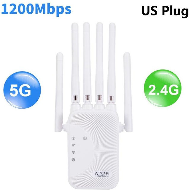 Meiteai Dual Band WiFi Repeater 1200Mbps Wireless Verstärker 2,4GHz und 5GHz Signal Booster in Weiß - Bild 1