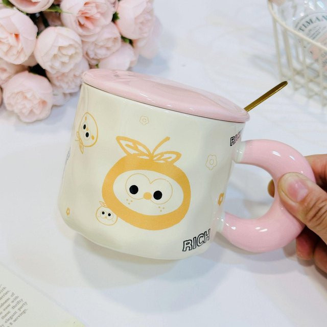 Keramiktasse mit Deckel und Löffel Einhorn Design von Yiran Furniture, Mehrfarbig, 380 ml - Bild 1