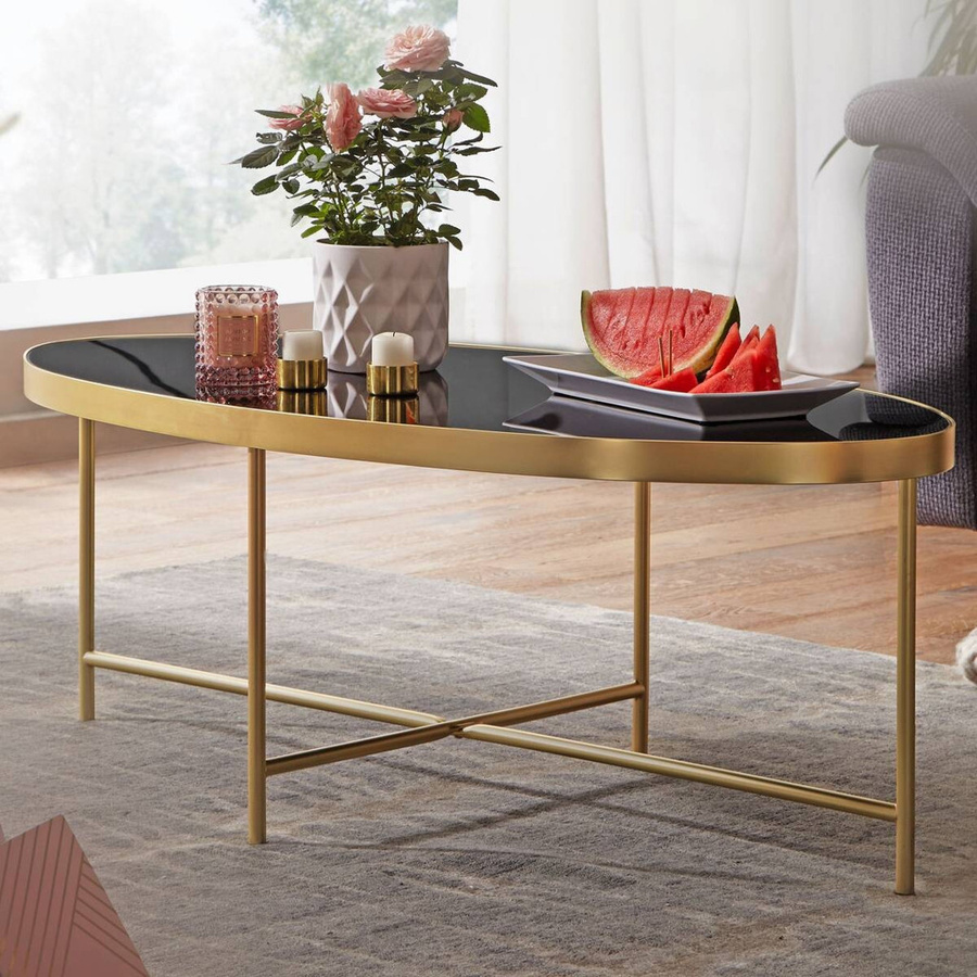 Couchtisch Wohnling in Gold und Schwarz mit Einscheiben-Sicherheitsglas, B/H/T: 110 x 40 x 56 cm - Bild 4
