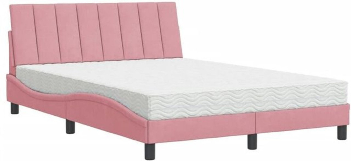 Polsterbett Hanko von vidaxl mit Matratze in Rosa und Weiß, modernes Samt-Design mit Metallgestell, B/T: 140 x 200 cm - Bild 1