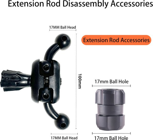 TEEQ Universal Auto Telefon Halter mit Verlängerungsarm für das Lüftungsgitter, 17mm Kugelkopf, Schwarz - Bild 1