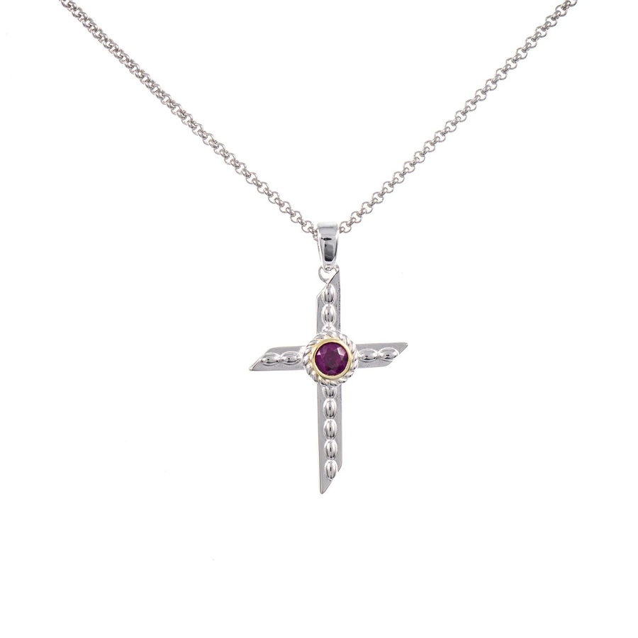Dirndl Funkeln Anhänger Kreuz mit Kette, 925 Silber teilvergoldet, Zirkonia - Bild 1