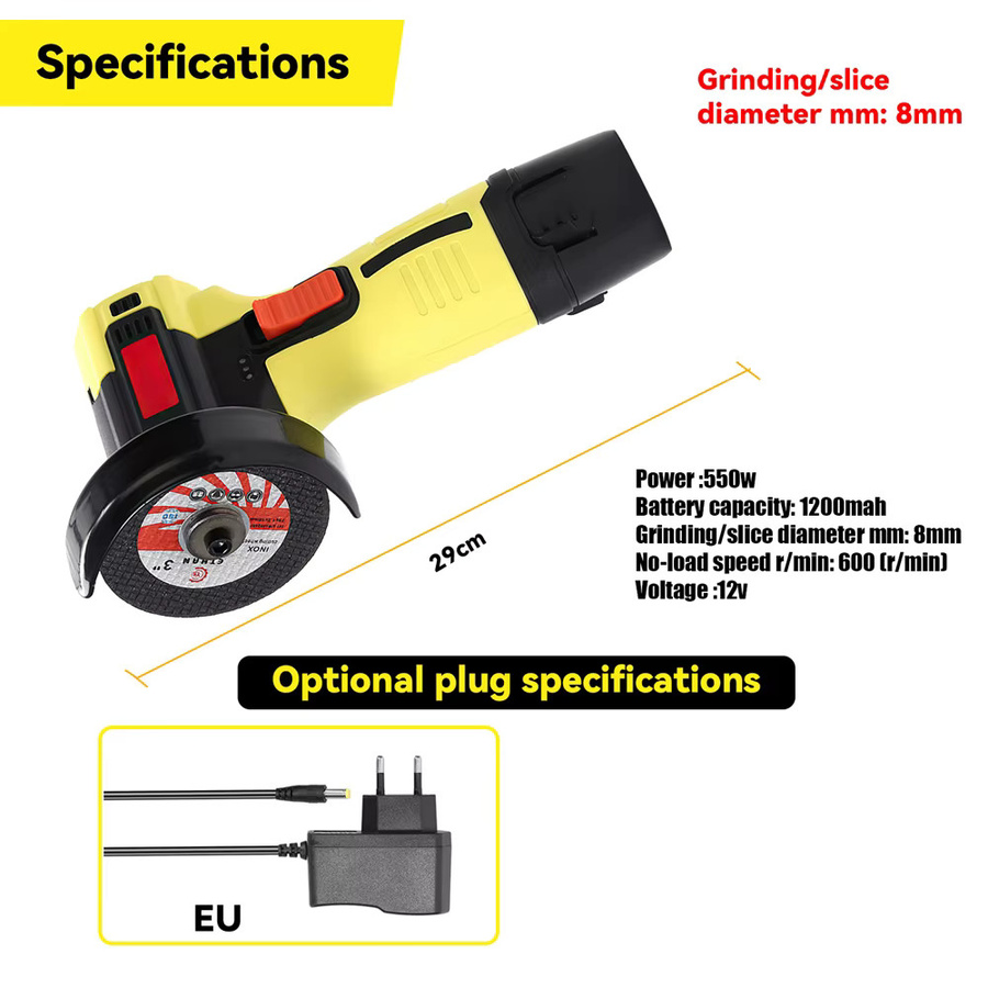 OWJHE Mini Winkelschleifer 550W Akku wiederaufladbare elektrische Handschleifmaschine und Poliermaschine in Blau und Gelb - Bild 6