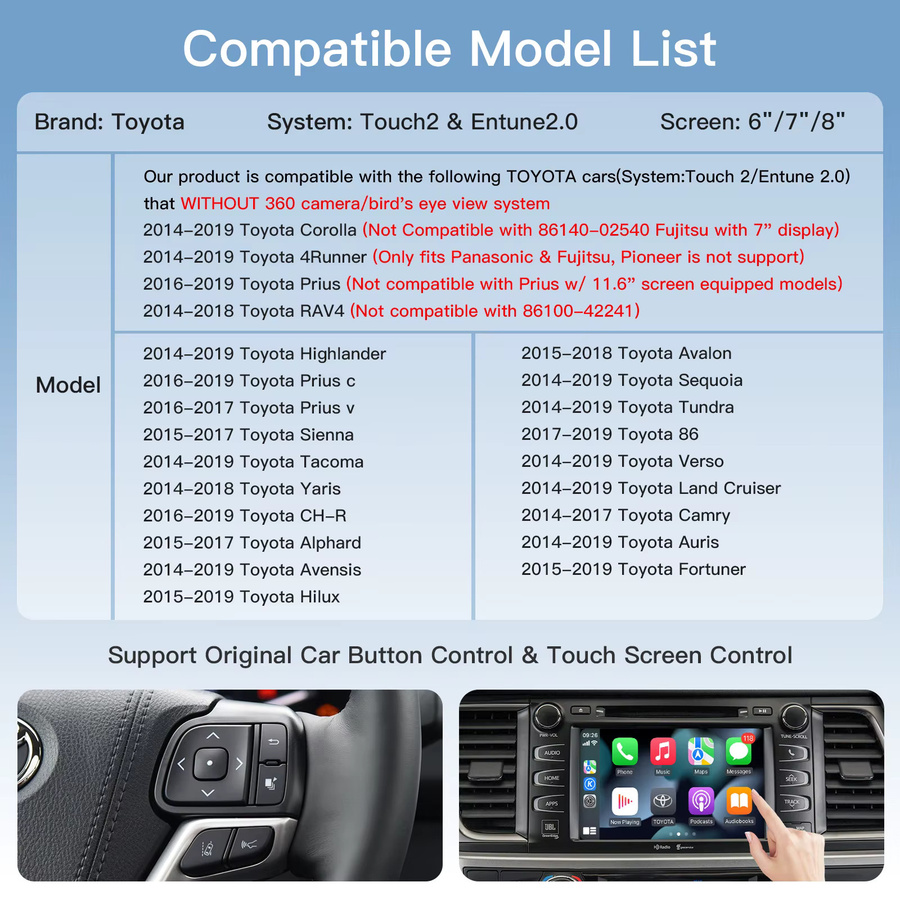 CARABC Drahtloses CarPlay und Android Auto Modul für Toyota Touch2 Systeme in Schwarz - Bild 2