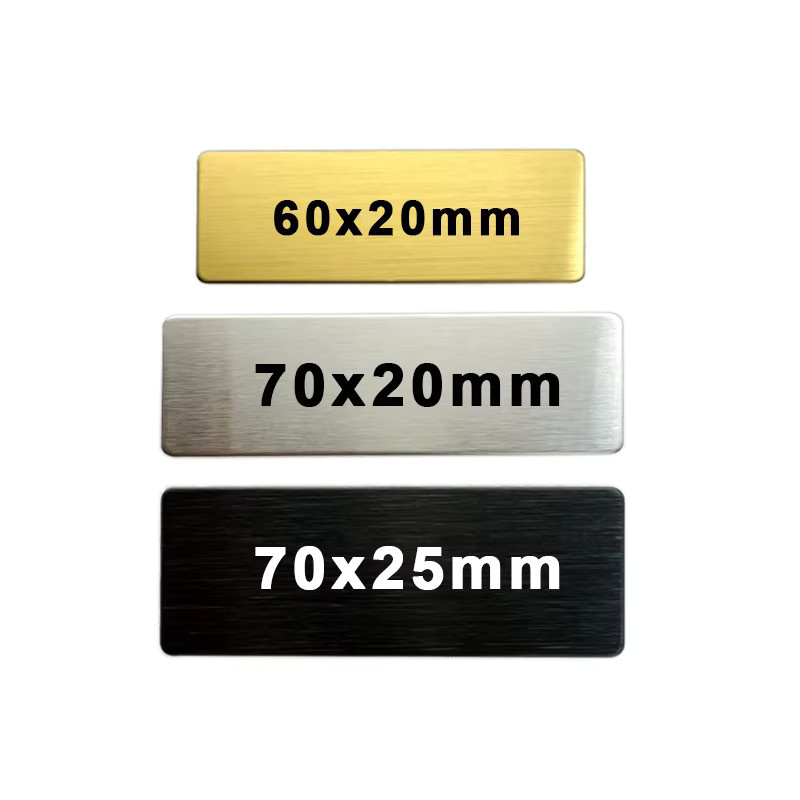 10 Stück Kude Namensschilder aus Edelstahl für Lasergravur in Gold und Silber, Spiegel und gebürstet, B/H: 70 x 25 mm, 60 x 20 mm und 70 x 20 mm - Bild 2
