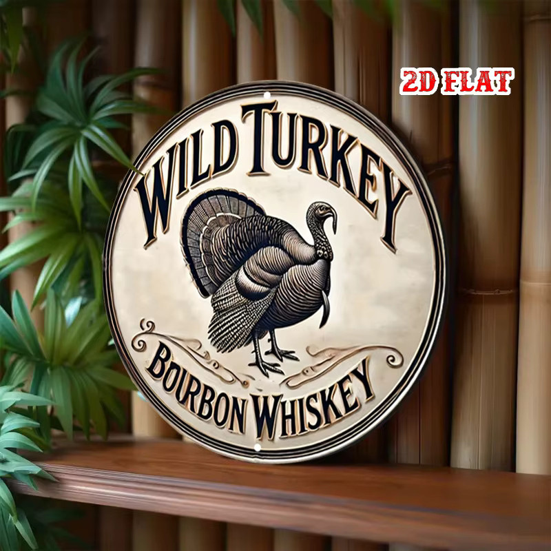 Rundes Metalldesign Wild Turkey Rustikales Wandbild aus Aluminium von Potdemiel, Durchmesser: 20 cm, Mehrfarbig - Bild 5