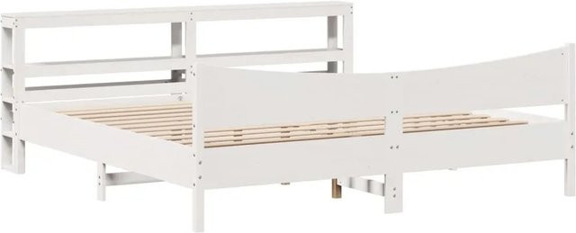vidaXL Massivholzbett aus Kiefer mit Kopfteil in Weiß, Rustikaler Stil, B/T/H: 180 x 200 x 186 cm - Bild 1