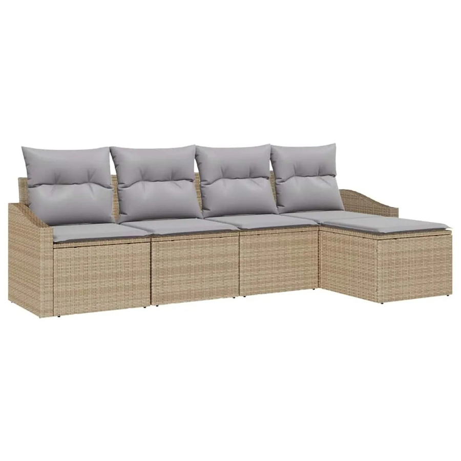 vidaXL Garten-Sofa-Set 5-teilig in Beige aus Poly-Rattan mit Polsterung und Ottoman im L-Shape Design - Bild 2