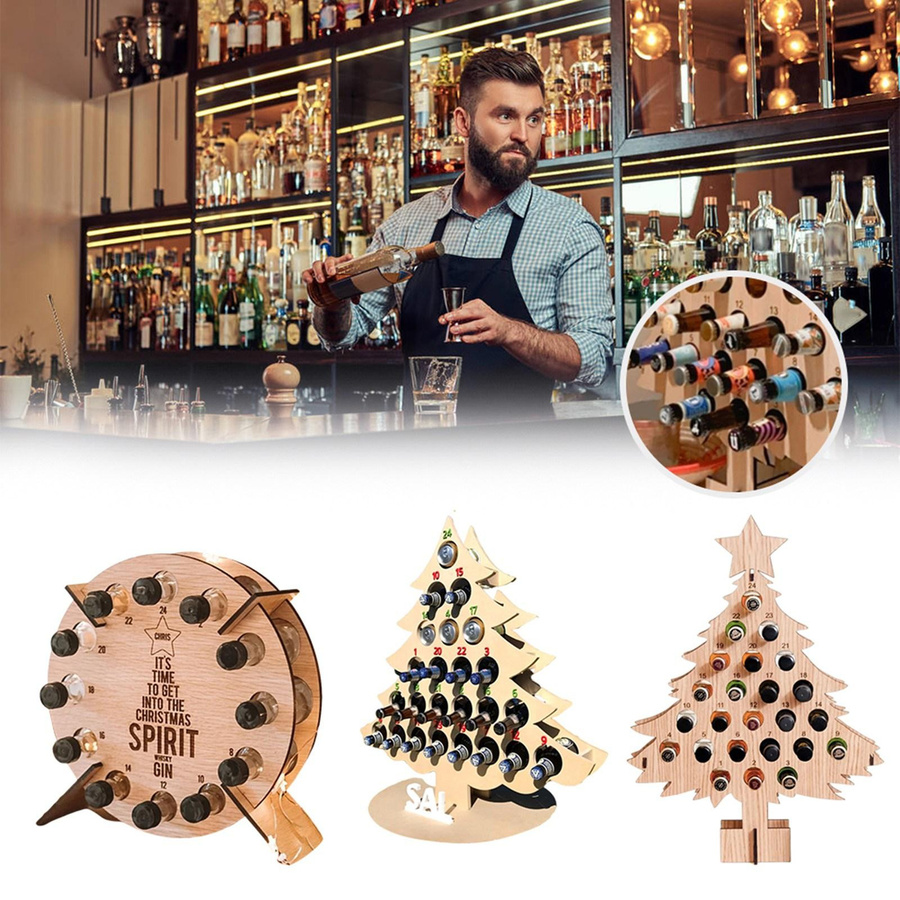 TOMTOP JMS Adventskalender aus Holz in Weihnachtsbaumform als Weinflaschenständer für 24 Flaschen - Bild 2