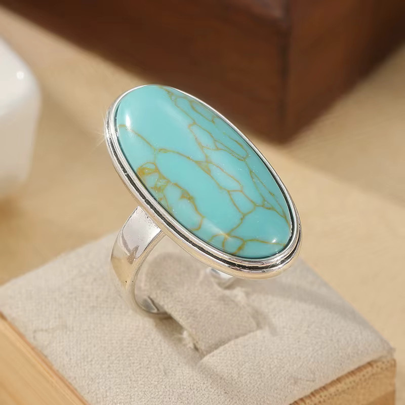 YoYo Ring, ovale synthetische Türkisperlen, versilberte, Damen - Bild 3