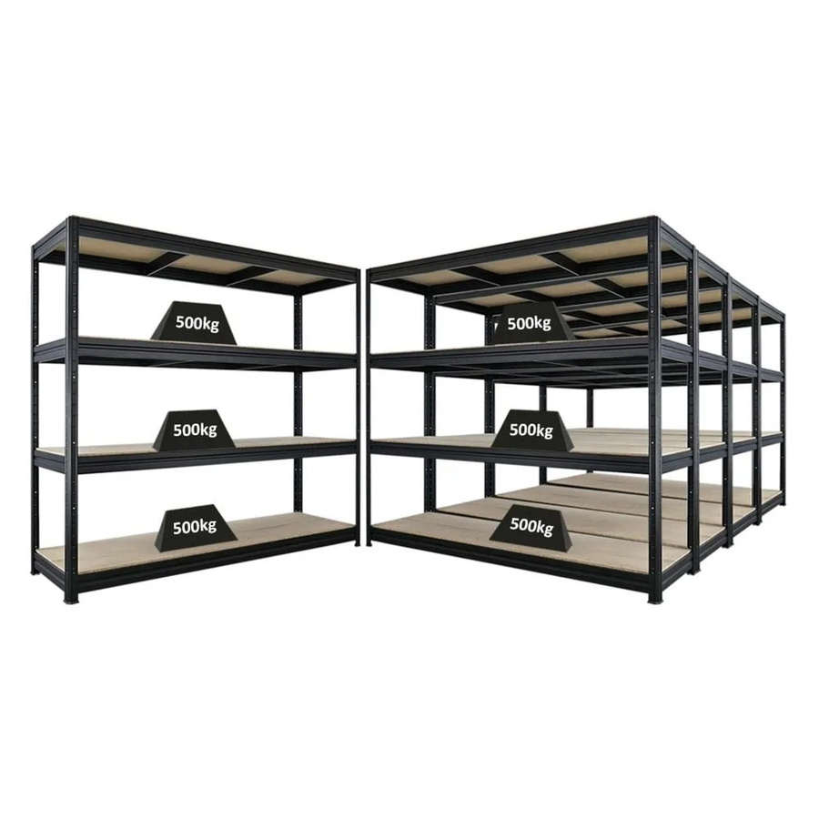 5x PROREGAL Schwerlastregal Dino Set, Schwarz, H x B x T: 180 x 200 x 60 cm, mit 4 verstellbaren Spanplatten-Ebenen, Fachlast 500 kg pro Ebene - Bild 2