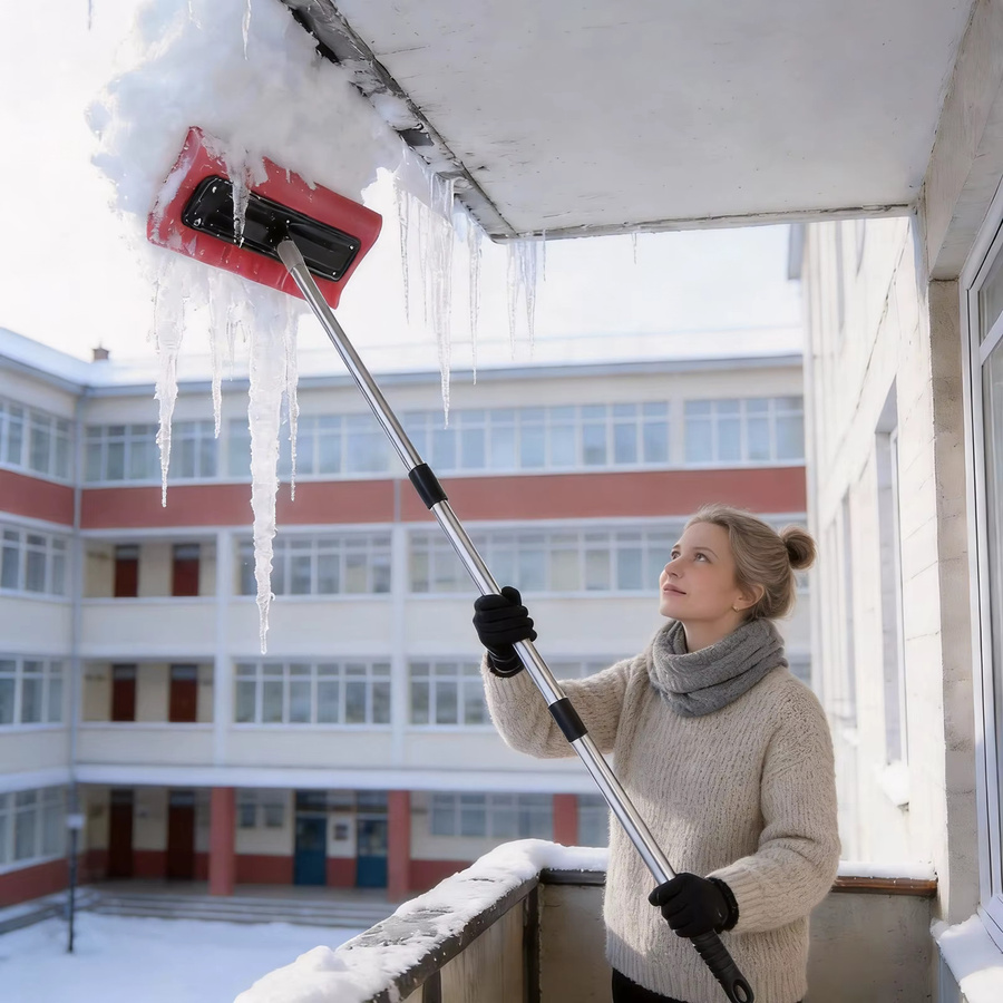 VAKIND Schnee-Dachrechen mit kratzfreiem Schaumstoffkopf und Schneebesen, 2-4m Wintertaugliches Schneeräumwerkzeug für Windschutzscheiben und Solarmodule - Bild 5