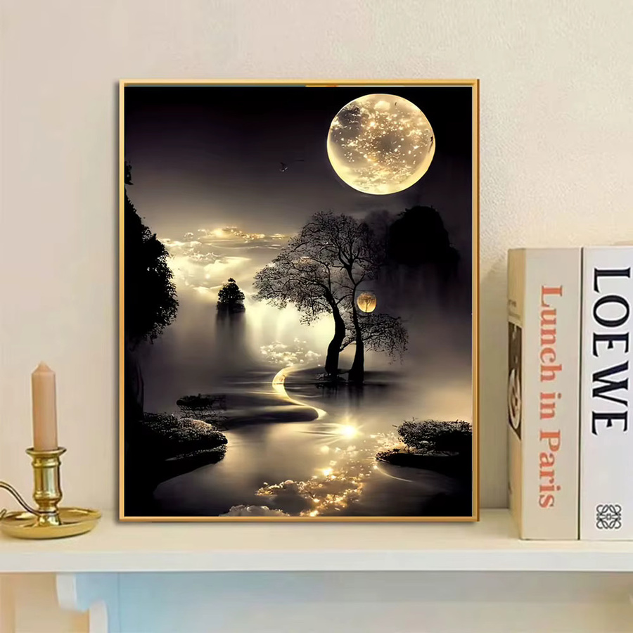 Huacan DIY Diamantmalerei Landschaftsmosaik Mond Komplettset, Multicolor, B: 30,0 cm, H: 20,0 cm, T: 20,0 cm - Bild 2