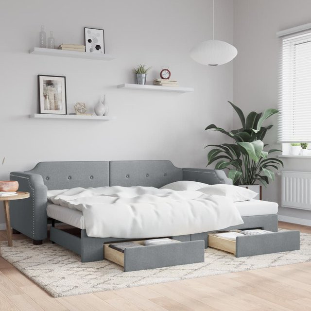 vidaXL Schlafsofa mit ausziehbarer Schublade in Grau mit Polsterung und Metallrahmen - Bild 3