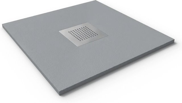 Stano Duschwanne aus Mineralguss Extra Flach in Grau mit Ablaufschutz in Chrom, B/T: 70 x 70 cm - Bild 1