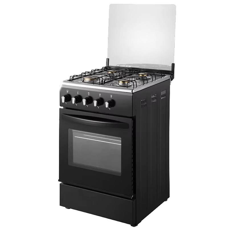 LZHZXY Freistehender Gasherd mit vier Brennern und Einbaubackofen, Schwarz, 60L - Bild 1