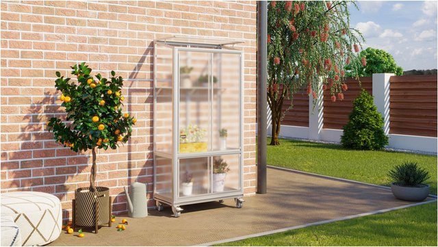 Vitavia Comfort Edition Polis Balkongewächshaus mit transparentem Rollfund Polycarbonat und Zusatzregal - Bild 1