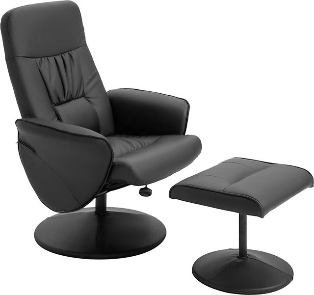 HOMCOM Relaxsessel mit Fußhocker, 360 Grad drehbarer Schwenkersessel mit verstellbarer Rückenlehne, TV-Sessel aus Kunstleder und Metall, Schwarz - Bild 1