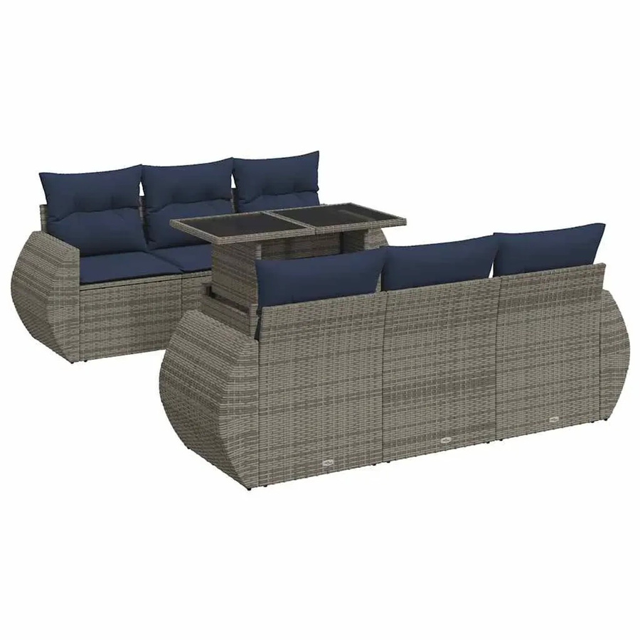 vidaXL 7-teilige Garten-Sofagarnitur aus Poly Rattan und Akazie in Grau mit Kissen - Bild 2