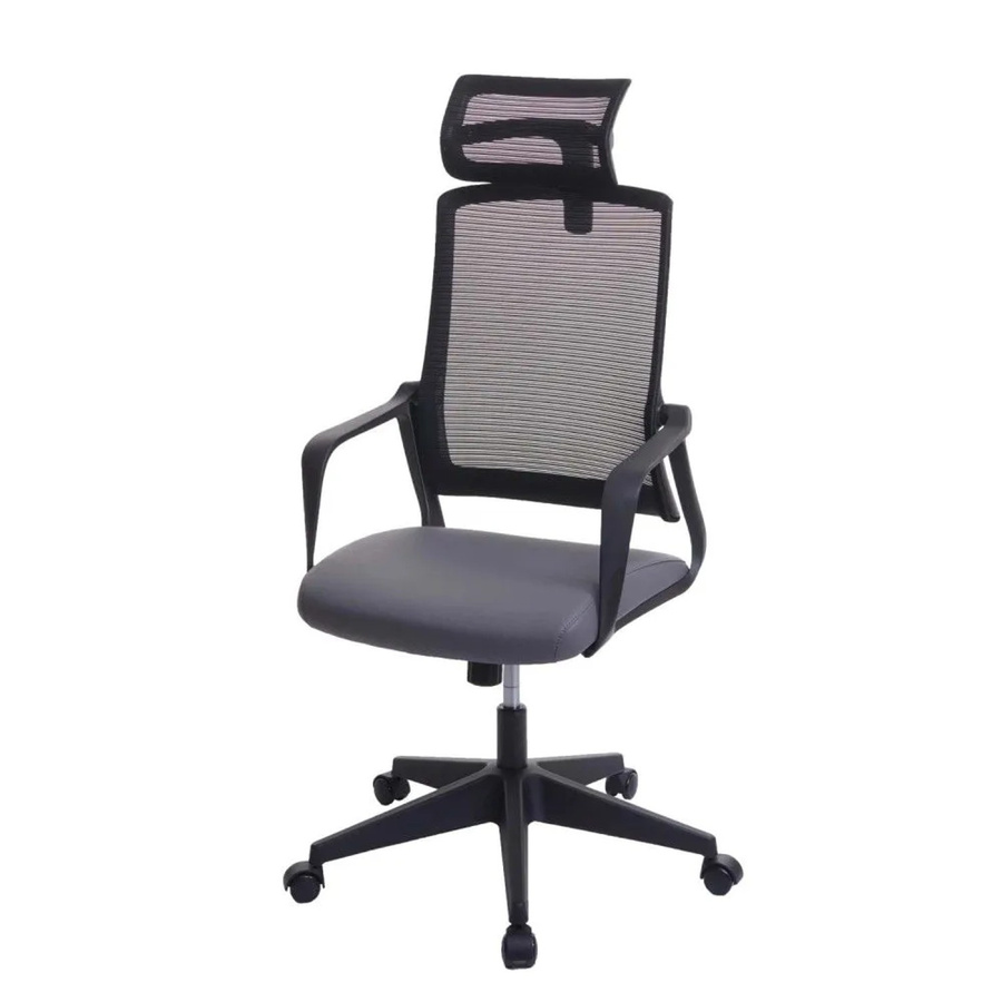 Ergonomischer Bürostuhl MCW J52 mit Kopfstütze und Armlehnen aus Kunstleder, Grau, B/T/H: 64 x 66 x 128 cm - Bild 3