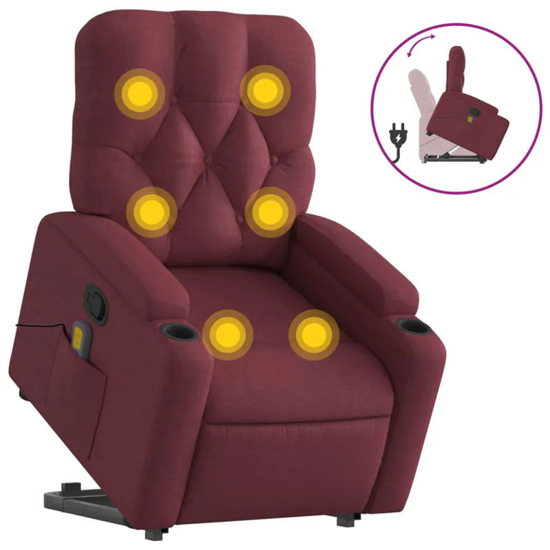 vidaxl Aufstehhilfe Massagesessel für Senioren, verstellbar, Rot, Stoffbezogen - Bild 3
