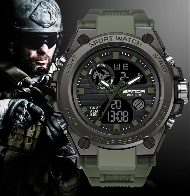 Sanda Armbanduhr, Analog-Digital, Schwarz, Kunststoff, Edelstahl, Herren - Bild 1