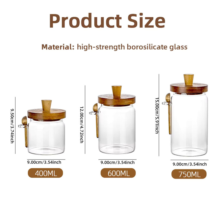 MYVIT Vorratsglas Set aus Glas mit Holzdeckel und Schaufel, 3-teilig, transparent, luftdicht und feuchtigkeitsbeständig - Bild 5