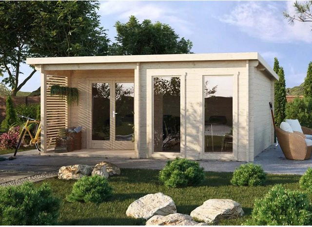 Fjordholz Gartenhaus Modell Alba 44 aus imprägnierter Kiefer in Beige mit Fenster und Tür - Bild 1