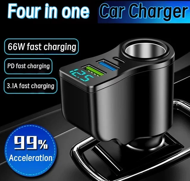 66 W Autoladegerät in Schwarz mit USB-C PD und zwei USB-Anschlüssen inklusive Batteriespannungserkennung - Bild 1