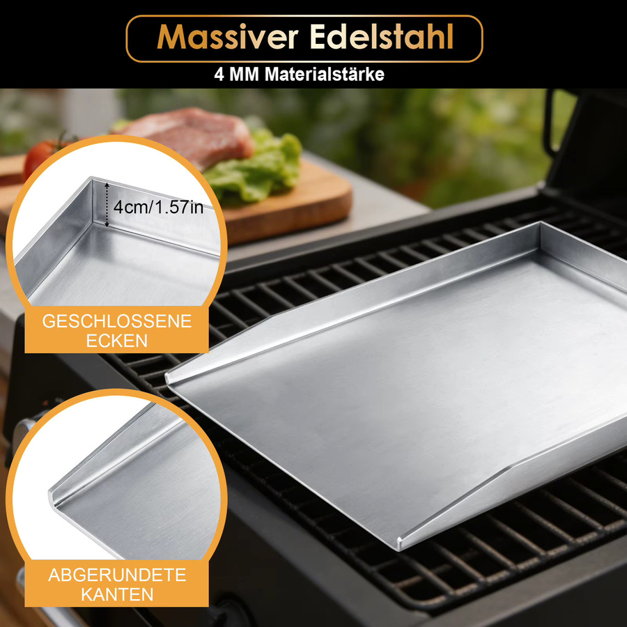 Antihaftbeschichtetes Backblech aus Edelstahl in Silber, B/T: 40,0 x 30,0 cm, ideal für Gas, Holzkohle und Elektrogrill - Bild 3