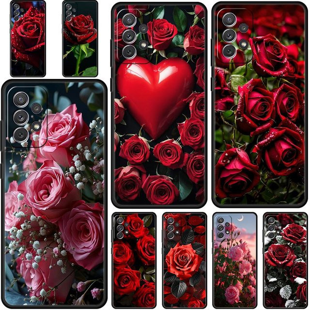 Handyhülle mit rotem Rosenmuster für Samsung Galaxy A-Serie (A15, A13, A51, A71, A41, A31, A21s, A03s, A05, A12, A32, A52, A23, A25, A33, A53, A73 5G) in Rot - Bild 1