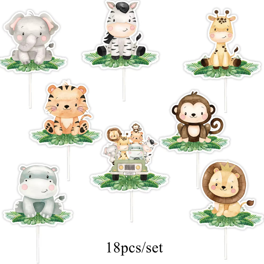 Tissy 18er Set Wald Tier Kuchen Topper aus Papier in Mehrfarbig für Geburtstag und Safari Party Dekoration - Bild 2