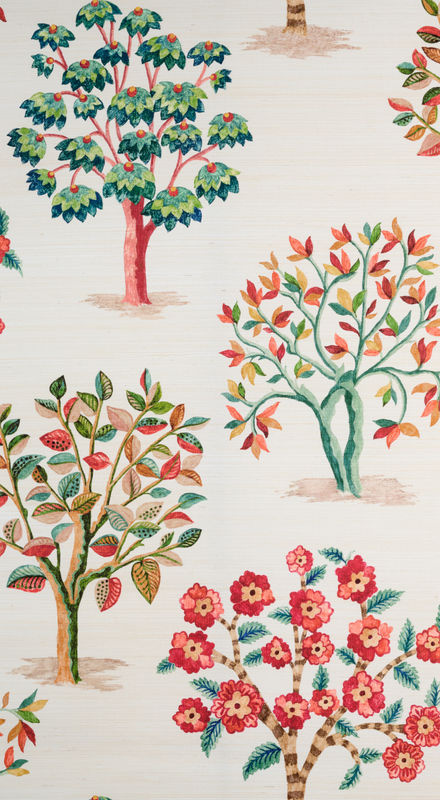 Nina Campbell Carta da parati Fener Grove Tapete mit Baum-Motiv in Coral und Teal aus Naturfasern - Bild 2