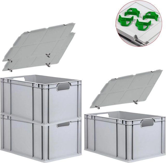 PROREGAL Spar Set Nextgen Economy Euroboxen mit Auflagedeckeln und Schiebeschnappverschlüssen, Grün, H x B x T: 32 x 40 x 60 cm, 65 Liter, 3 Stück - Bild 1