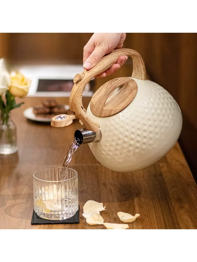 FEB.WIND Edelstahl Wasserkocher mit Pfeife und hitzebeständigem Griff, 3 l, Weiß - Bild 4